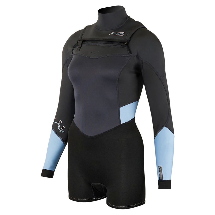 Prolimit Prolimit Shorty Fire Wetsuit L/S Dames Freezip 3/2mm Donkergrijs
