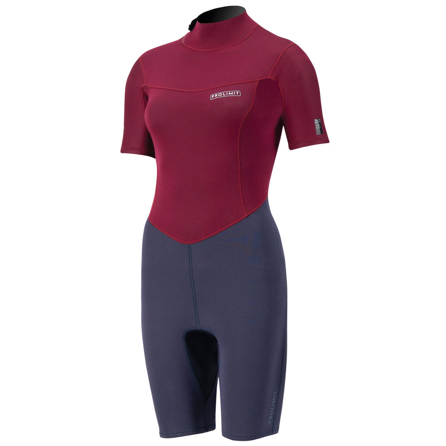 Prolimit Prolimit Shorty Wetsuit Dames Edge Backzip 2/2mm Blauw/Rood