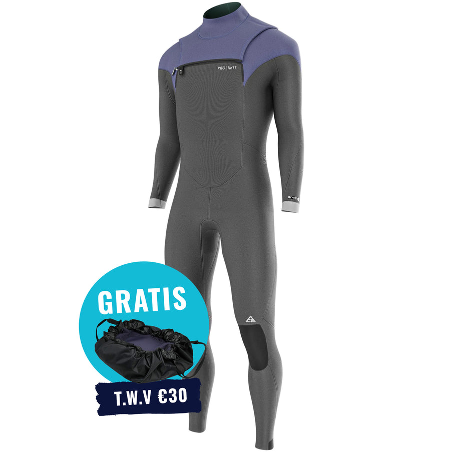 Prolimit Prolimit Wetsuit Heren ACE Steamer Freezip 4/3MM Zwart/Blauw/Grijs