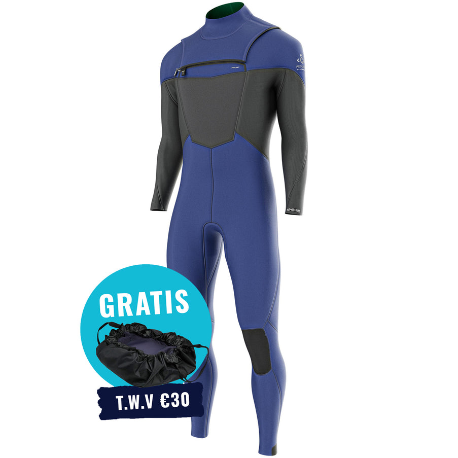 Prolimit Prolimit Wetsuit Heren Fusion Steamer Freezip 4/3MM Blauw/Grijs
