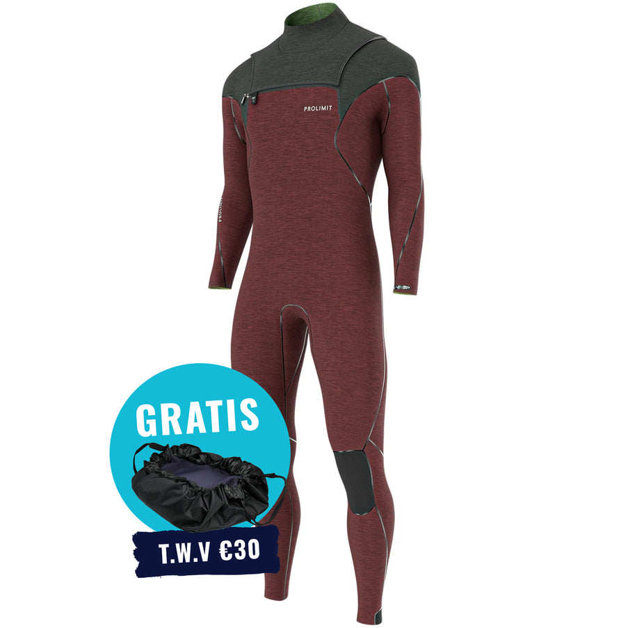 Prolimit Prolimit Wetsuit Heren Mercury Steamer Freezip 3/2MM Zwart/Burgundy