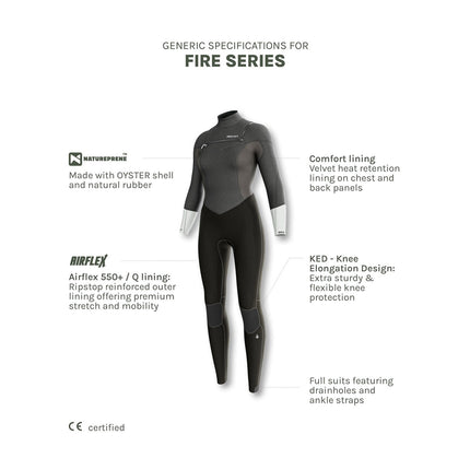 Prolimit Wetsuit Dames Fire Steamer V-Zip 5/4MM Zwart/Grijs