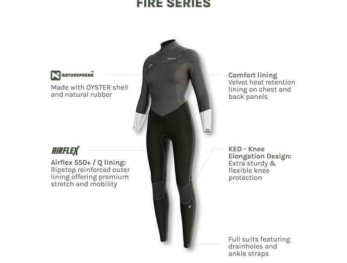 Prolimit Wetsuit Dames Fire Steamer V-Zip 5/4MM Zwart/Grijs