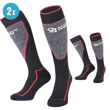 94Activewear Outdoor- en Skisokken Merino Wol Zwart/Rood 2-Paar