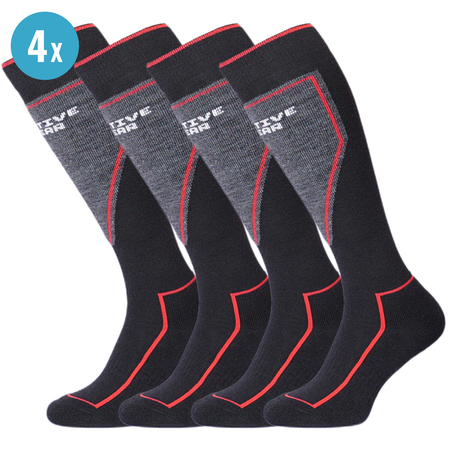 94Activewear Outdoor- en Skisokken Merino Wol Zwart/Rood 4-Paar