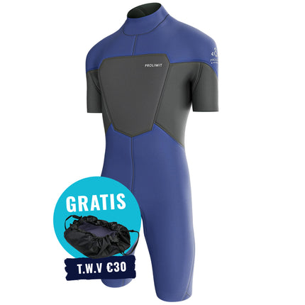 Prolimit Shorty Heren Steamer V-Zip 2/2MM Blauw/Grijs