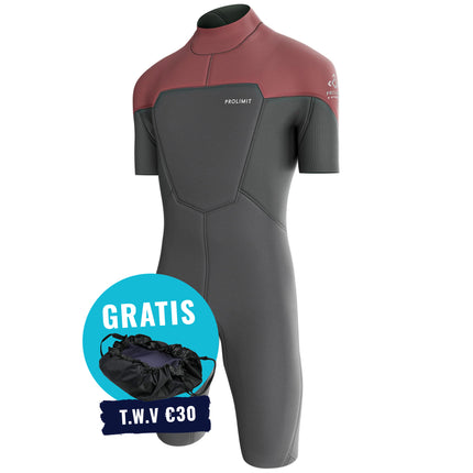 Prolimit Shorty Heren Steamer V-Zip 2/2MM Burgundy/Grijs