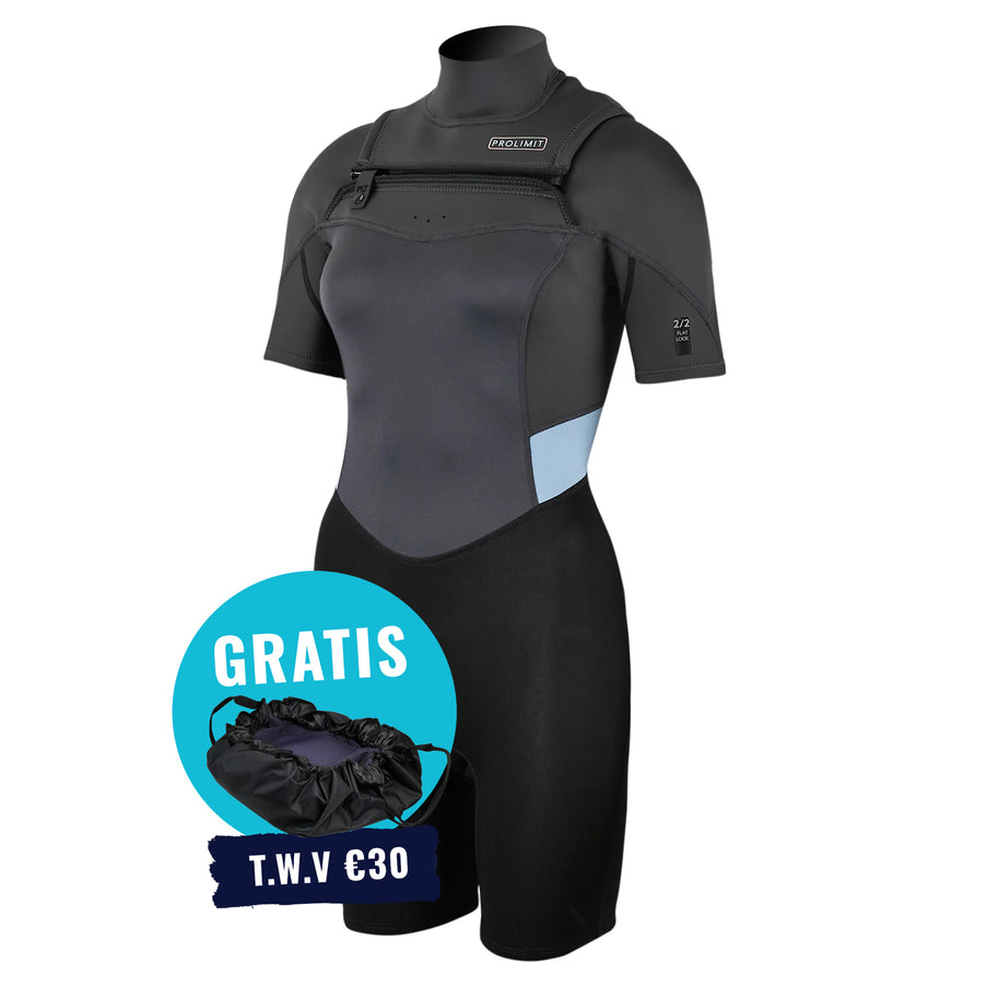 Prolimit Prolimit Shorty Wetsuit Dames Fire Freezip 2/2mm Blauw/Grijs