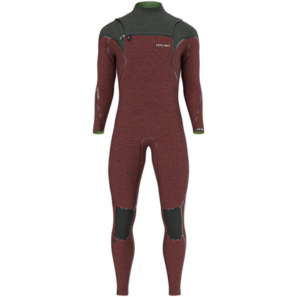 Prolimit Wetsuit Heren Mercury Steamer Freezip 4/3MM Zwart/Burgundy