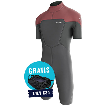 Prolimit Shorty Heren Steamer V-Zip 2/2MM Burgundy/Grijs
