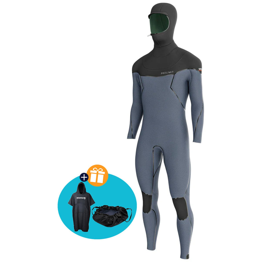 Prolimit Wetsuit Heren Vapor Steamer C-Zip 6/4MM Hooded Zwart/Blauw
