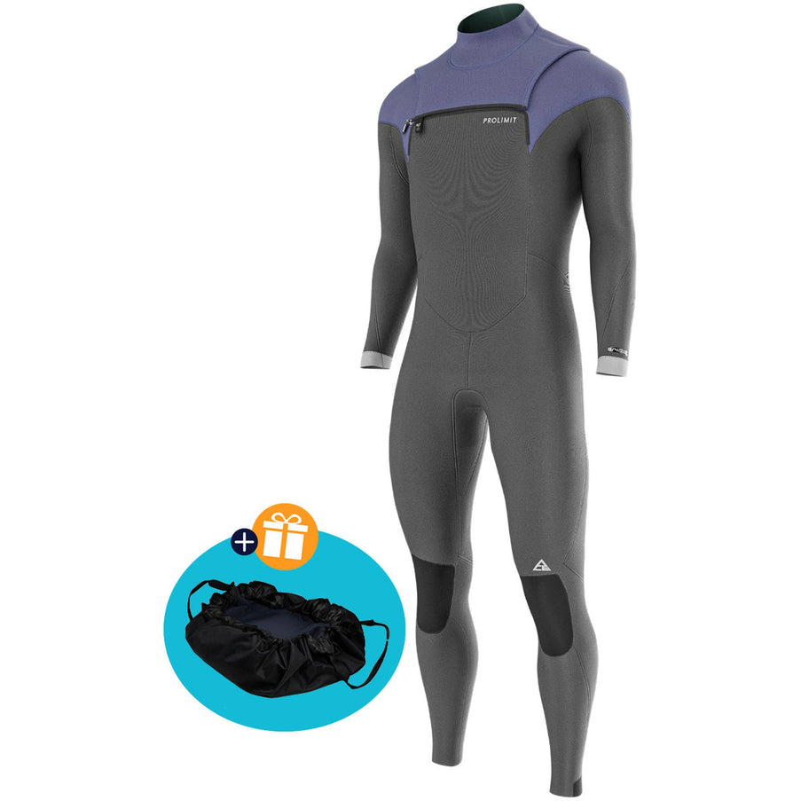 Prolimit Wetsuit Heren ACE Steamer Freezip 4/3MM Zwart/Blauw/Grijs