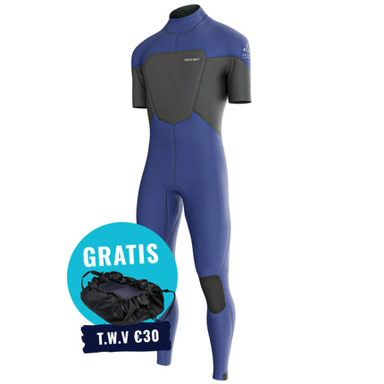 Prolimit Wetsuit Heren Fusion Steamer SA V-Zip 3/2MM Blauw/Grijs