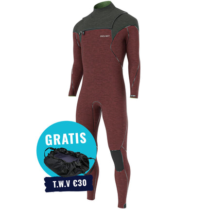 Prolimit Prolimit Wetsuit Heren Mercury Steamer Freezip 3/2MM Zwart/Burgundy